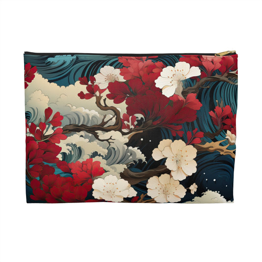 Floral Waves Accessory Pouch - Elegant, Travel, Organizer, Gift, Art, Bag