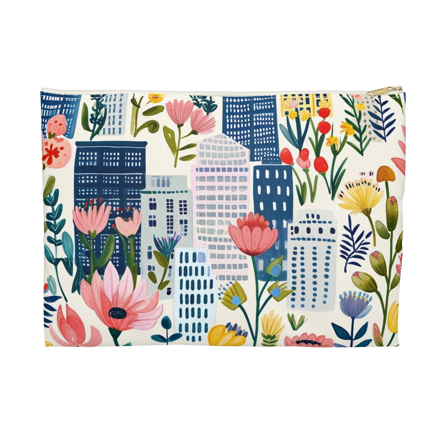 Floral Cityscape Accessory Pouch | Vibrant Makeup Bag, Travel Organizer, Gift for Her, Toiletry Bag, Cute Storage