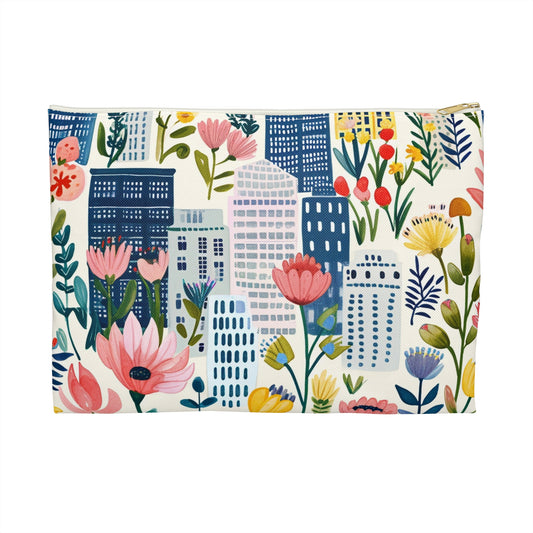 Floral Cityscape Accessory Pouch | Vibrant Makeup Bag, Travel Organizer, Gift for Her, Toiletry Bag, Cute Storage
