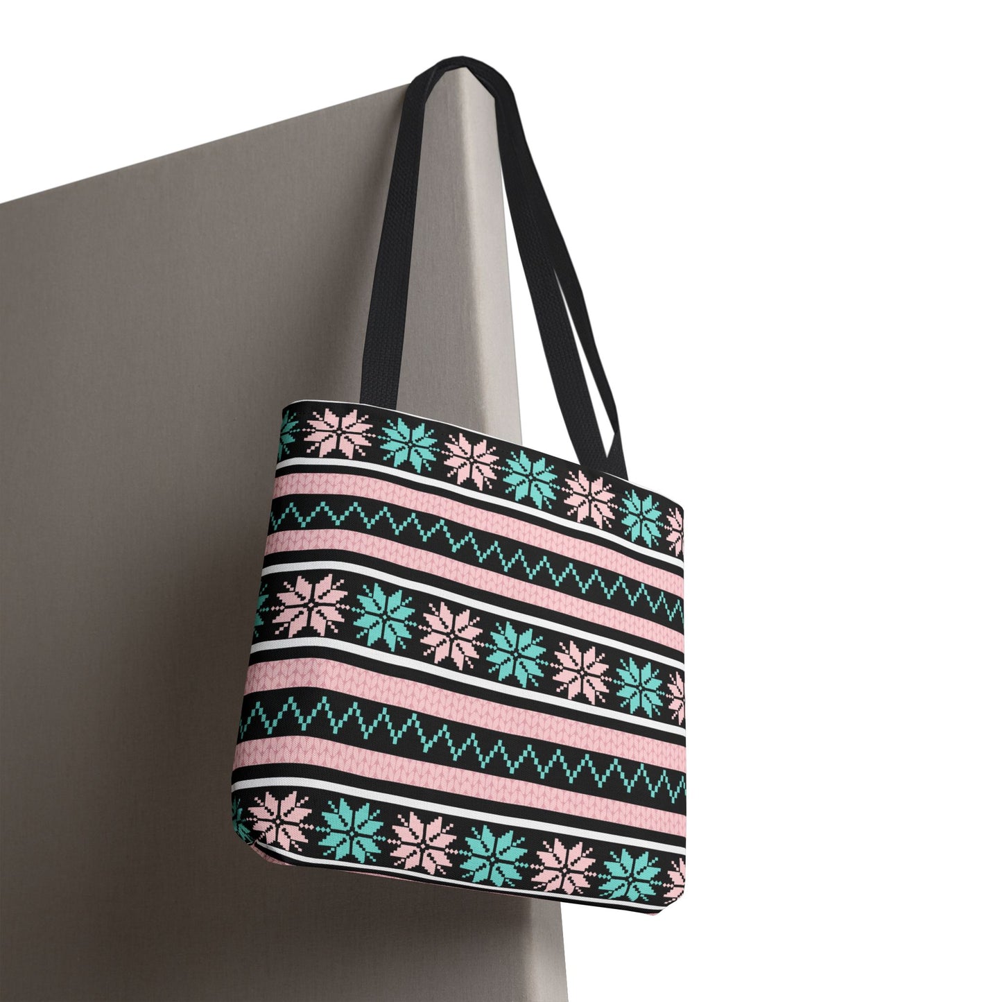 Floral Fair Isle Tote Bag — Pink & Teal Patterned Everyday Shopper