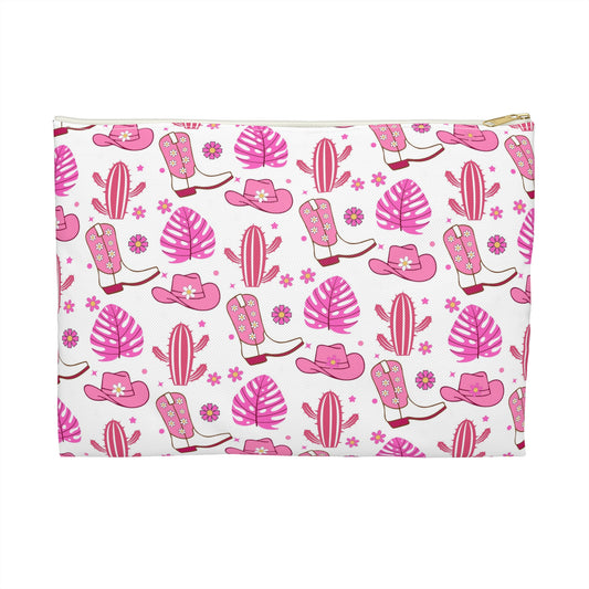 Cowgirl Chic Accessory Pouch, Western-Themed Storage Bag, Travel Organizer, Cute Makeup Bag, Gifts for Her, Pink Boots & Trees