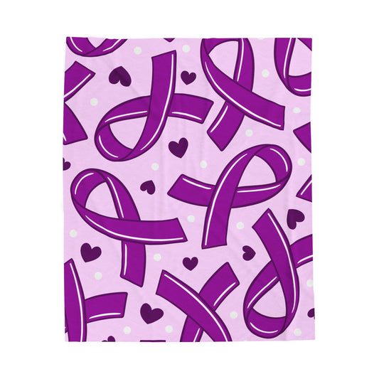 Purple Ribbon Velveteen Plush Blanket - Cozy Gift for Awareness, Recovery, Support, Fundraisers, Home Decor