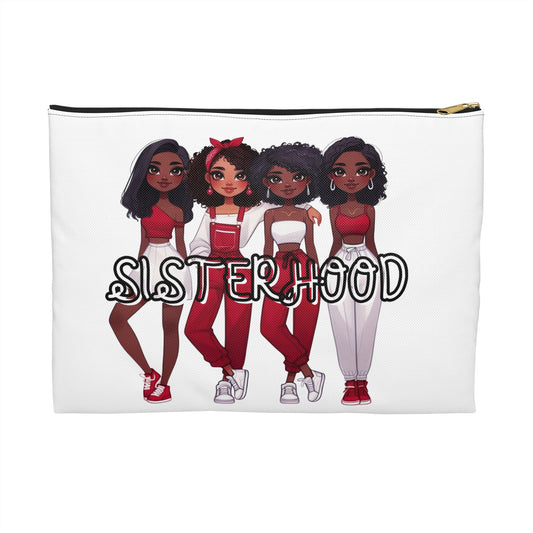 Sisterhood Accessory Pouch, Feminine Makeup Bag, Gift for Friends, Girls Night Out, Cute Organizer, Red and White Design