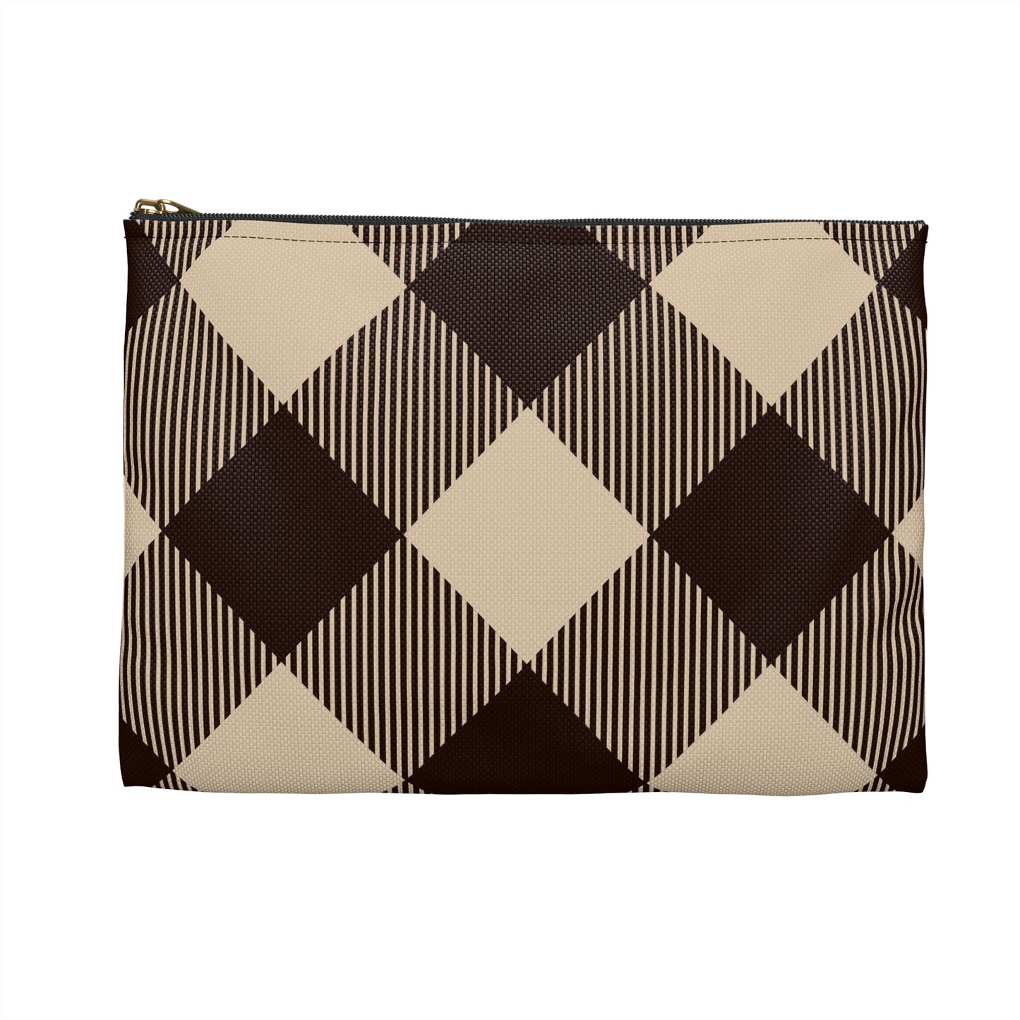 Chic Plaid Accessory Pouch, Fashionable Makeup Bag, Stylish Organizing Tote, Perfect Gift for Her, Ideal for Travel and Daily Use, Beige