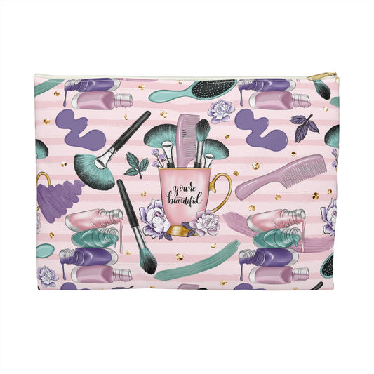 Beauty Accessory Pouch, Personalized Makeup Bag, Cosmetic Organizer, Pink Floral Pouch, Gift for Her