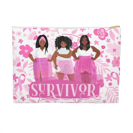 Breast Cancer Awareness Accessory Pouch, Inspirational Makeup Bag, Survivor Tote, Floral Gift for Her, Pink Ribbon Organizer