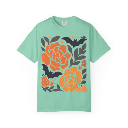 Halloween Floral T-Shirt, Fall Shirt, Unisex Tee, Spooky Apparel, Gift for Her, Floral Top, Autumn Fashion