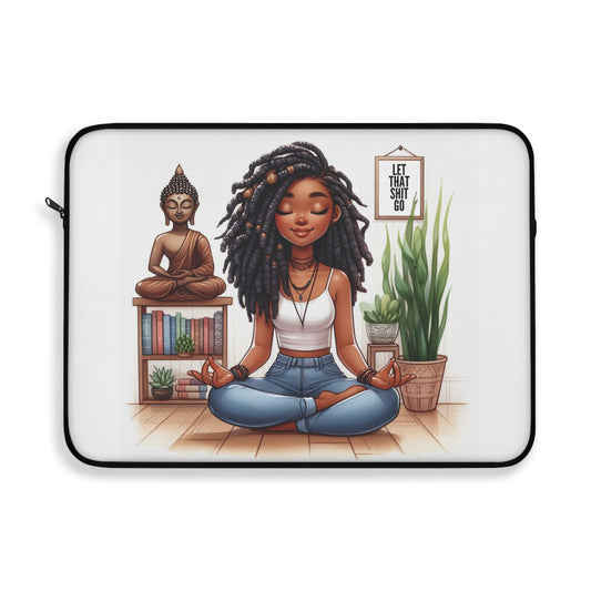 Meditation Laptop Sleeve - Zen Decor, Mindfulness Gift, Yoga Accessories, Boho Style, Let That Shit Go Design