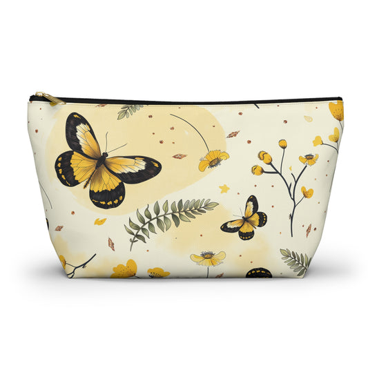 Butterfly Garden Accessory Pouch - Floral Makeup Bag, Travel Organizer, Gift for Her, Yellow Butterfly Print, Eco-Friendly