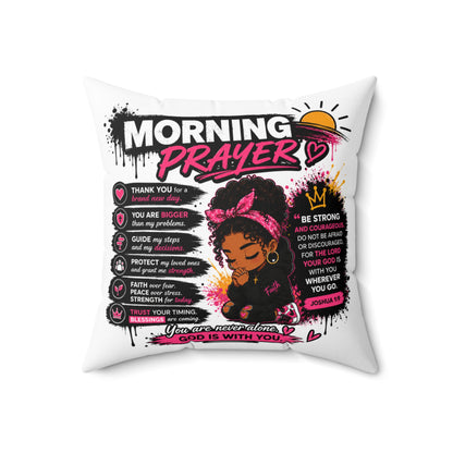 Morning Prayer Decorative Pillow — Inspirational Black Girl Faith Throw Pillow