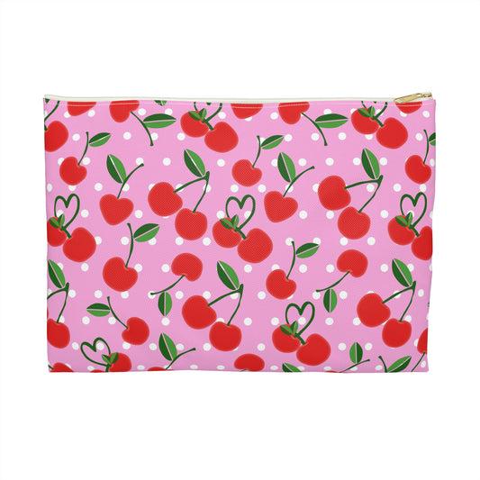 Cherry Print Accessory Pouch, Cute Makeup Bag, Travel Organizer, Gift for Her, Summer Accessories