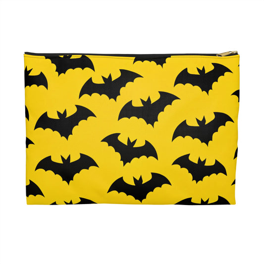 Bat Pattern Accessory Pouch | Fun Storage for Halloween, Makeup Organizer, Bat Lover Gift, Yellow and Black Pouch