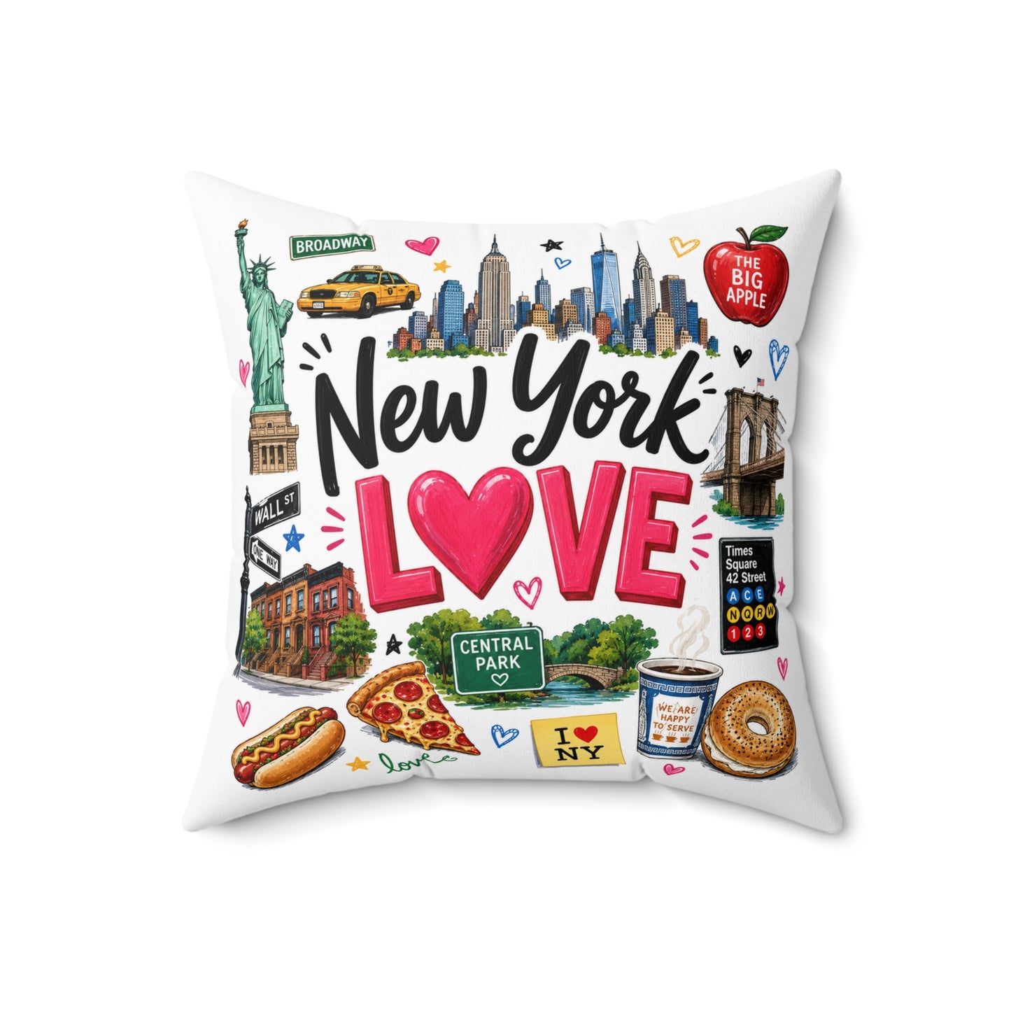 New York Love Decorative Pillow — NYC Landmarks & Icons Throw Cushion