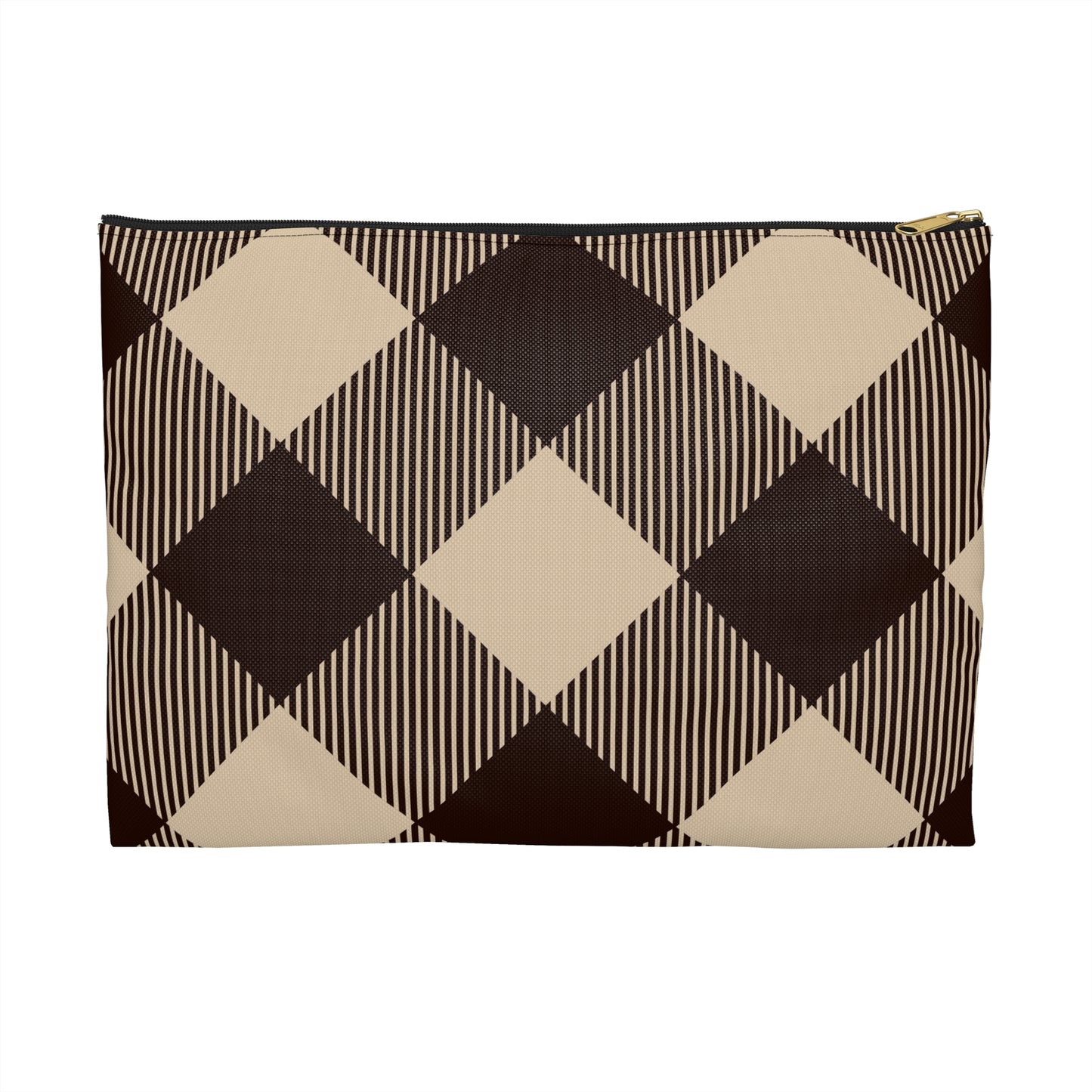Chic Plaid Accessory Pouch, Fashionable Makeup Bag, Stylish Organizing Tote, Perfect Gift for Her, Ideal for Travel and Daily Use, Beige
