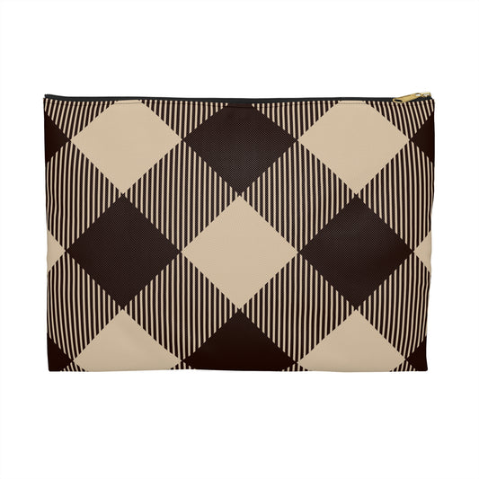 Chic Plaid Accessory Pouch, Fashionable Makeup Bag, Stylish Organizing Tote, Perfect Gift for Her, Ideal for Travel and Daily Use, Beige