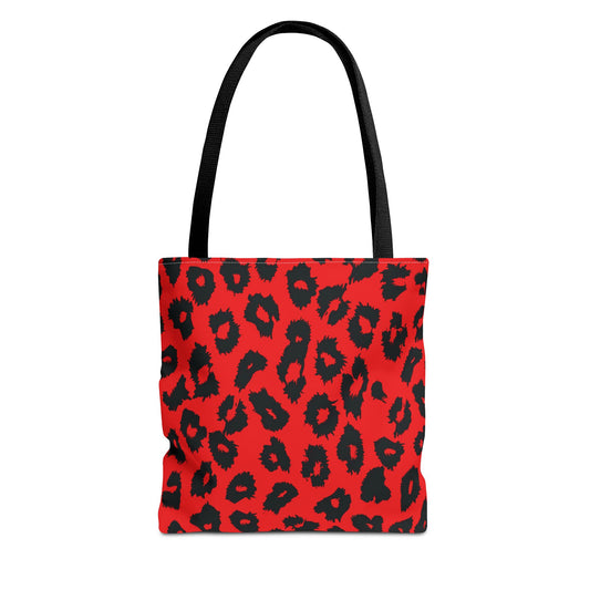 Bold Red Leopard Print Tote Bag, Stylish Shopping Bag, Beach Tote, Gym Bag, Eco-Friendly Carryall