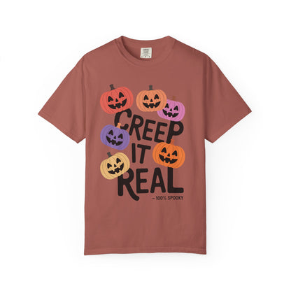 Creep It Real Halloween T-Shirt, Unisex Garment-Dyed Tee, Spooky Apparel, Fall Fashion, Halloween Outfit, Festival Wear
