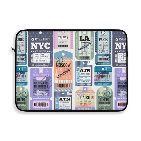 Travel-Themed Laptop Sleeve, Vintage Baggage Tag Cover, Perfect for Travelers, Tech Accessories, Gift for Nomads, Laptop Protection