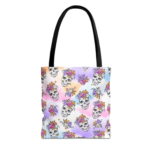 Floral Skull Tote Bag - Stylish Shopping, Beach, Everyday Use, Unique Gift, Eco-Friendly, AOP Design