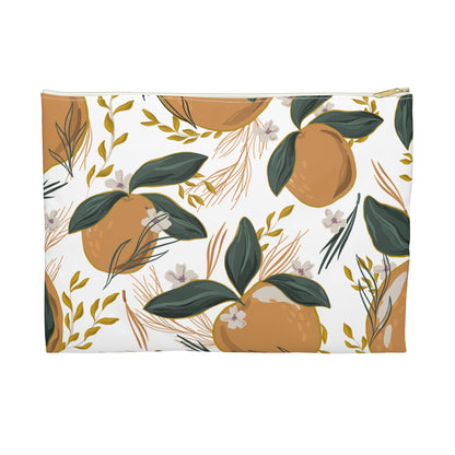 Botanical Orange Accessory Pouch, Cute Makeup Bag, Travel Organizer, Gift for Her, Floral Clutch, Summer Storage