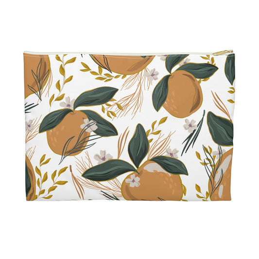 Botanical Orange Accessory Pouch, Cute Makeup Bag, Travel Organizer, Gift for Her, Floral Clutch, Summer Storage