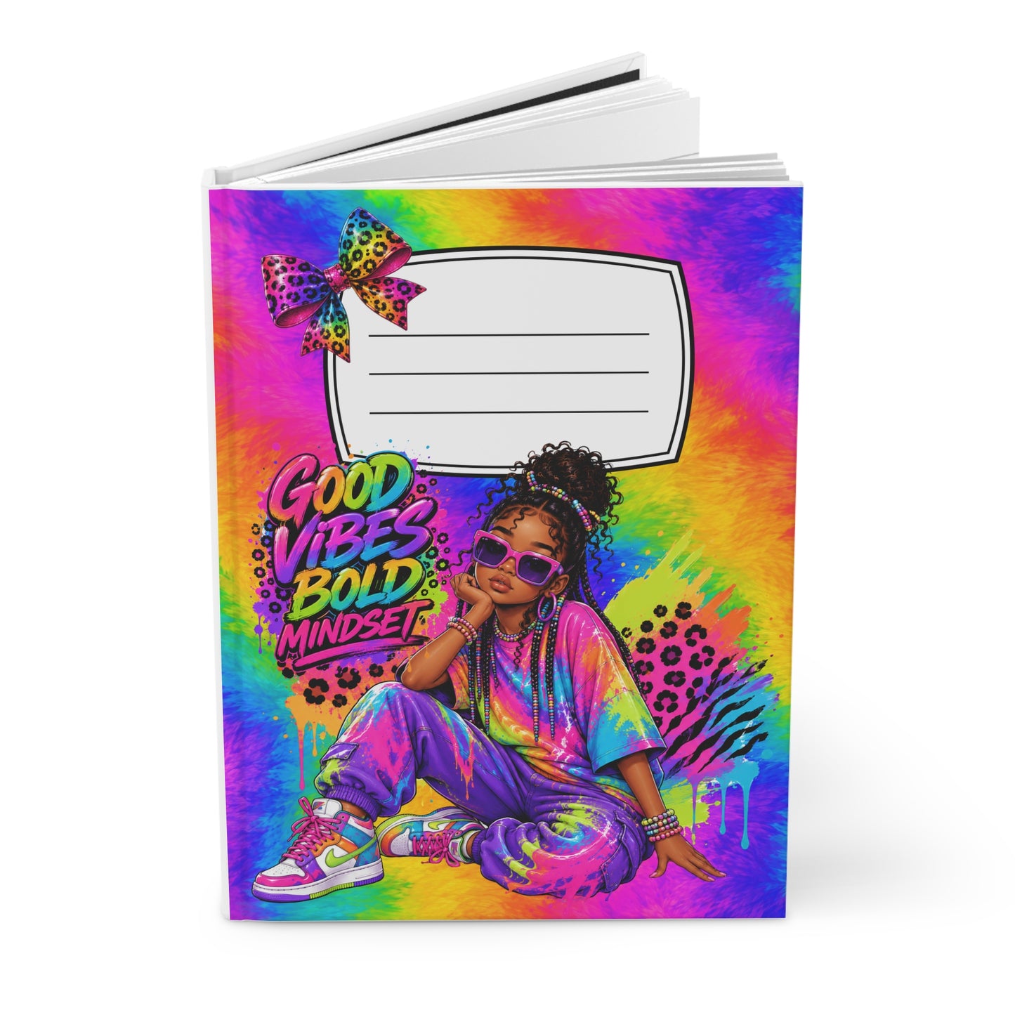 Hardcover Journal — 'Good Vibes, Bold Mindset' Rainbow Tie-Dye Notebook for Teens & Kids