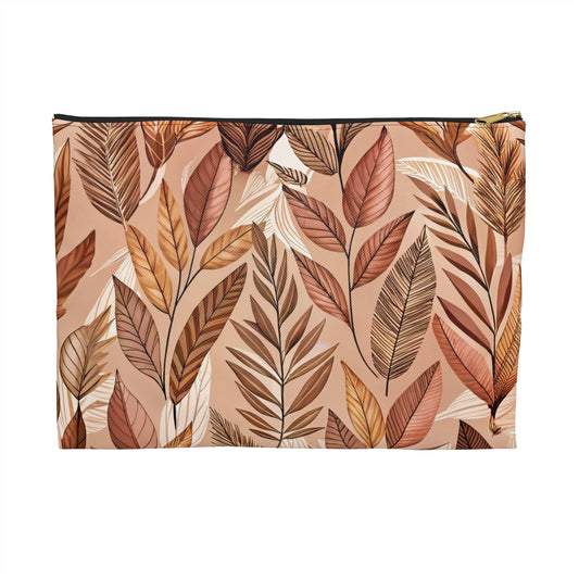 Bohemian Leaf Accessory Pouch - Floral Clutch, Makeup Bag, Travel Organizer, Gift for Her, Fall Decor