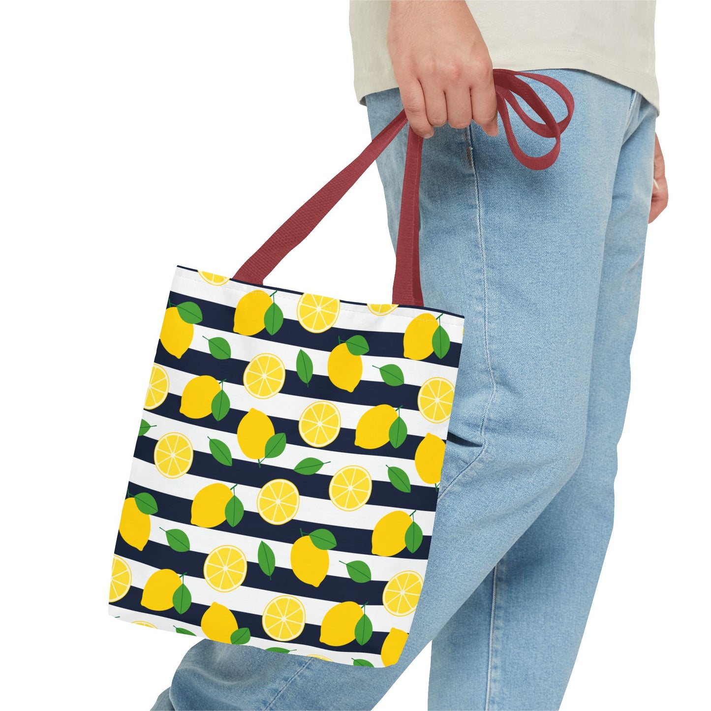 Lemon Stripe Tote Bag - Cute Beach Bag, Grocery Tote, Summer Accessories, Gift for Her, Vacation Carryall