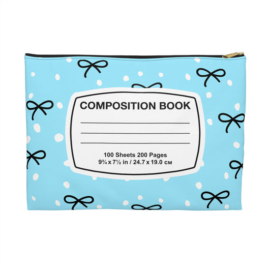 Copy of Cute Pink Composition Book Accessory Pouch, School Supplies, Makeup Bag, Gift for Students, Cute Storage, Bow Design, Blue