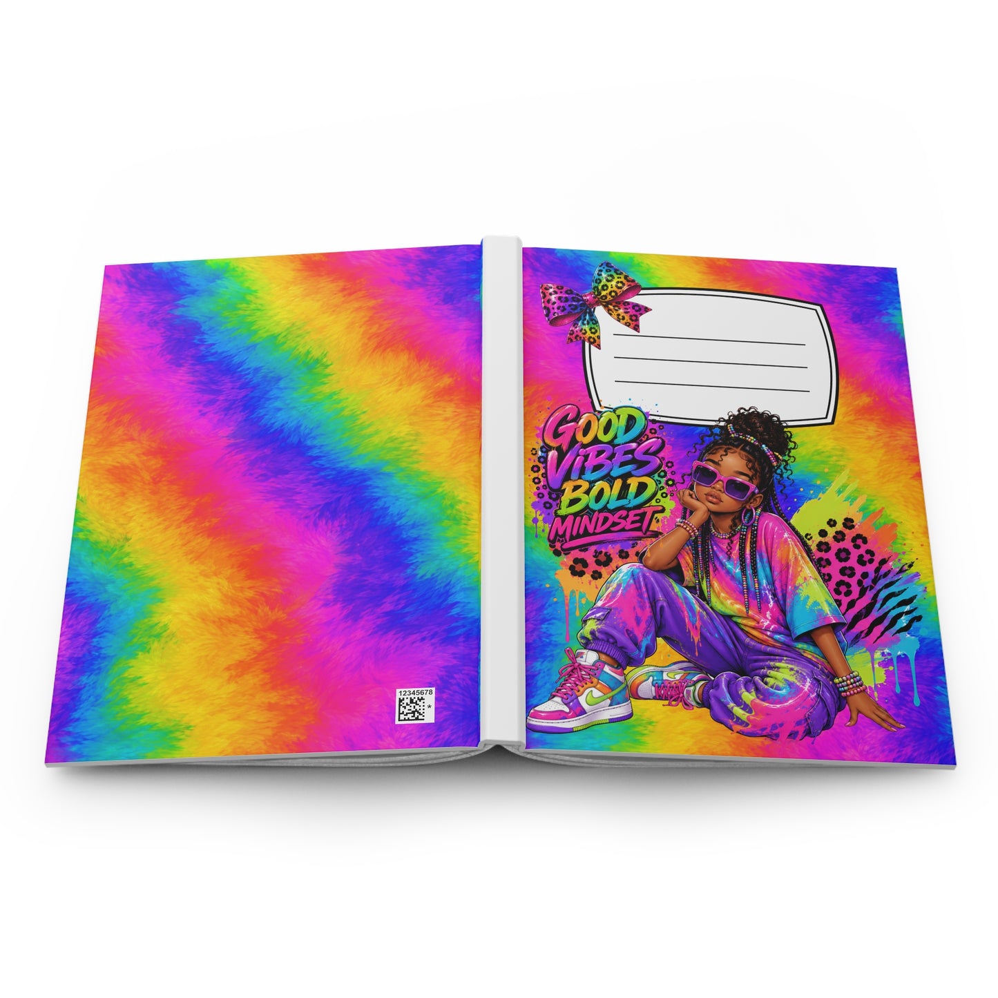 Hardcover Journal — 'Good Vibes, Bold Mindset' Rainbow Tie-Dye Notebook for Teens & Kids