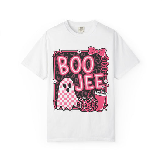 Boo Jee Unisex Garment-Dyed T-Shirt, Halloween Shirt, Cute Ghost Tee, Fall Fashion, Fall Party Top, Spooky Season Apparel