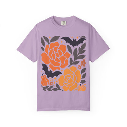 Halloween Floral T-Shirt, Fall Shirt, Unisex Tee, Spooky Apparel, Gift for Her, Floral Top, Autumn Fashion