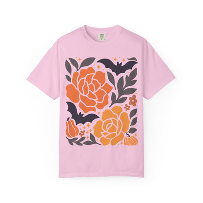 Halloween Floral T-Shirt, Fall Shirt, Unisex Tee, Spooky Apparel, Gift for Her, Floral Top, Autumn Fashion