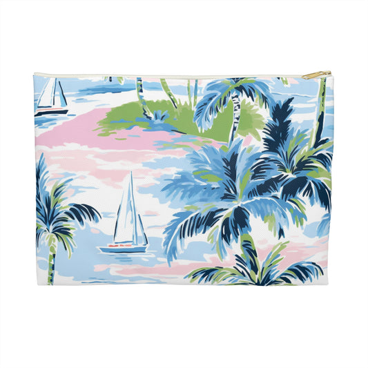 Tropical Print Accessory Pouch, Nautical Makeup Bag, Beach Travel Organizer, Palm Leaf Clutch, Gift for Her