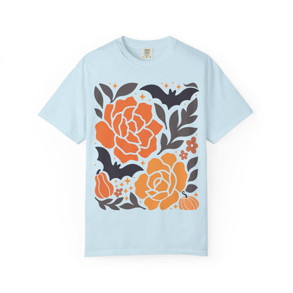 Halloween Floral T-Shirt, Fall Shirt, Unisex Tee, Spooky Apparel, Gift for Her, Floral Top, Autumn Fashion