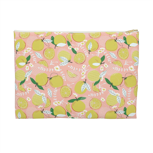 Citrus Vibes Accessory Pouch - Fruit Lovers, Storage, Makeup Bag, Gift for Her, Trendy Organizer, Lemon Print