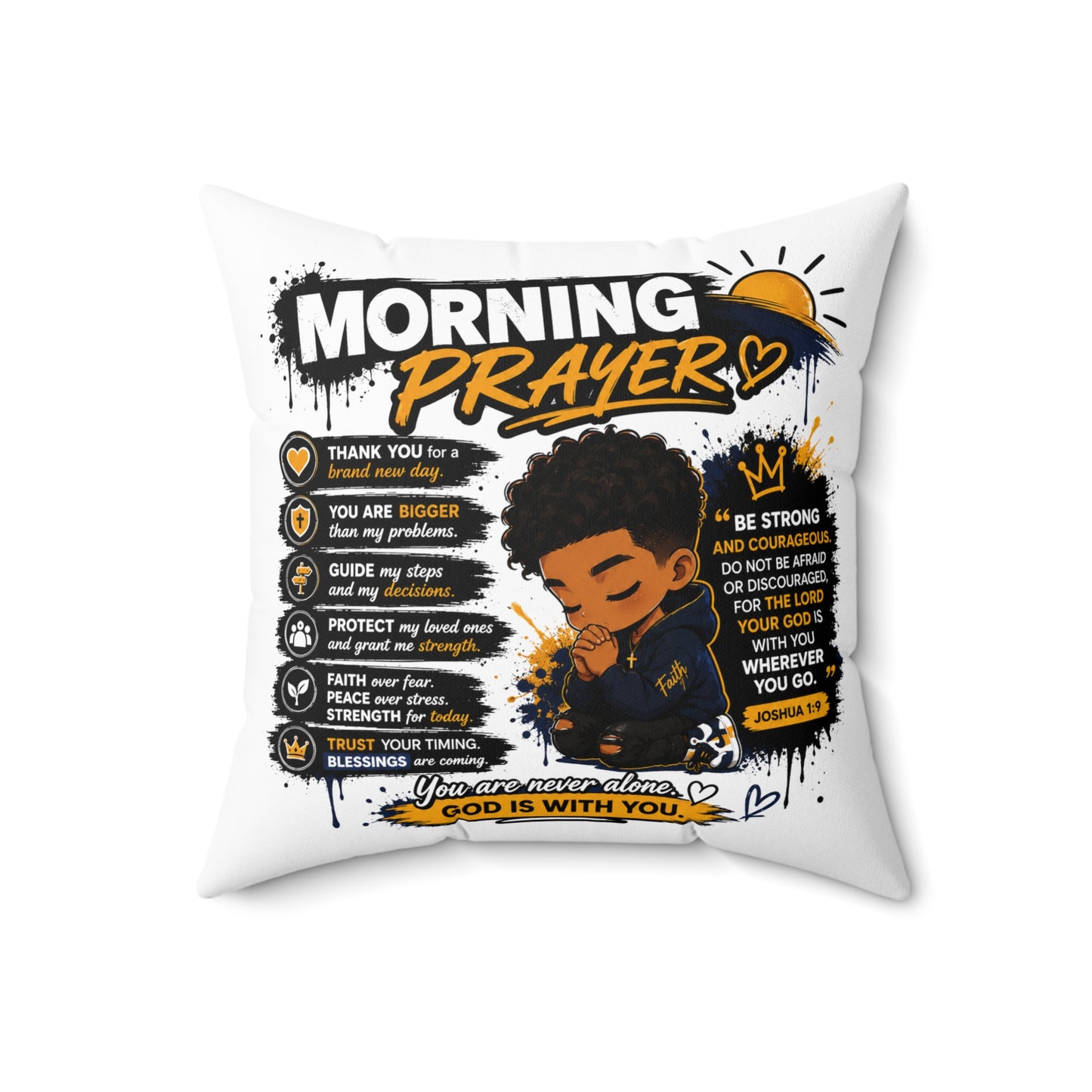 Morning Prayer Decorative Pillow — Inspirational Kids Christian Faith Accent Pillow