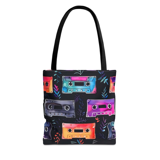 Colorful Retro Cassette Tape Tote Bag, Music Lover Gift, Vintage Aesthetic Bag, Everyday Use, Reusable Shopping Bag