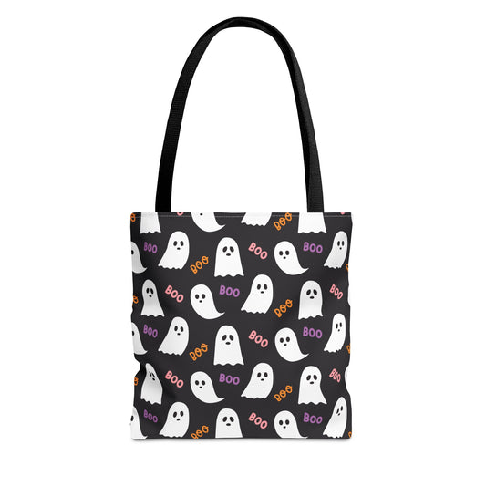 Ghostly Boo Tote Bag for Halloween Fun, Spooky Spirit Carrier, Trick-or-Treat Bag, Cute Ghosts Shopper, AOP Tote