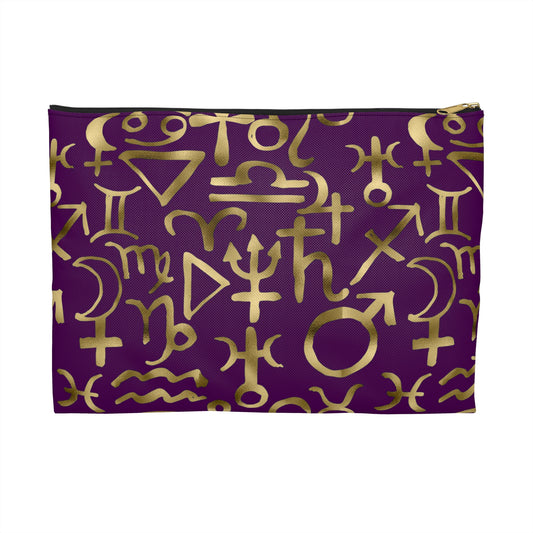 Astrological Symbol Accessory Pouch, Astrology Makeup Bag, Celestial Storage, Zodiac Travel Case, Gold and Purple Pouch