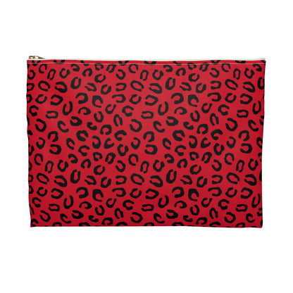 Wild Red Leopard Print Accessory Pouch, Makeup Bag, Travel Organizer, Gift for Her, Stylish Storage Solution