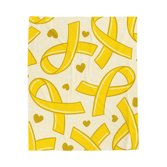 Yellow Ribbon Velveteen Plush Blanket for Comfort, Throw Blanket, Cozy Gift, Supportive Home Decor, Yellow Ribbon Awareness