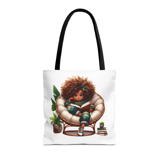 Cozy Reading Tote Bag, Cute Book Lover Gift, Stylish AOP Tote, Plant Lover, Bookworm Accessories