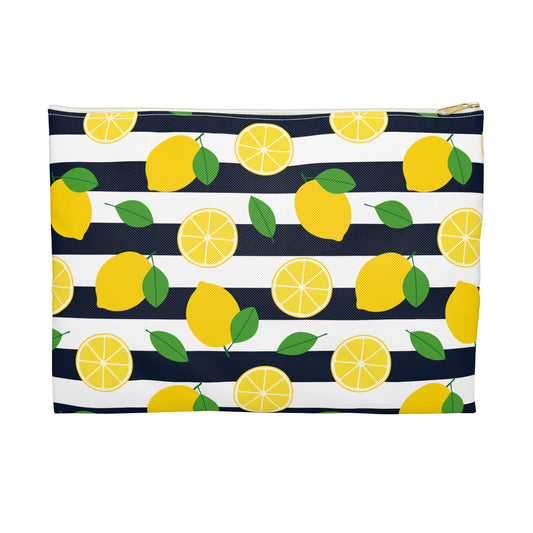 Lemon Stripes Accessory Pouch, Cute Makeup Bag, Summer Vibes Organizer, Gift for Her, Fresh Citrus Storage