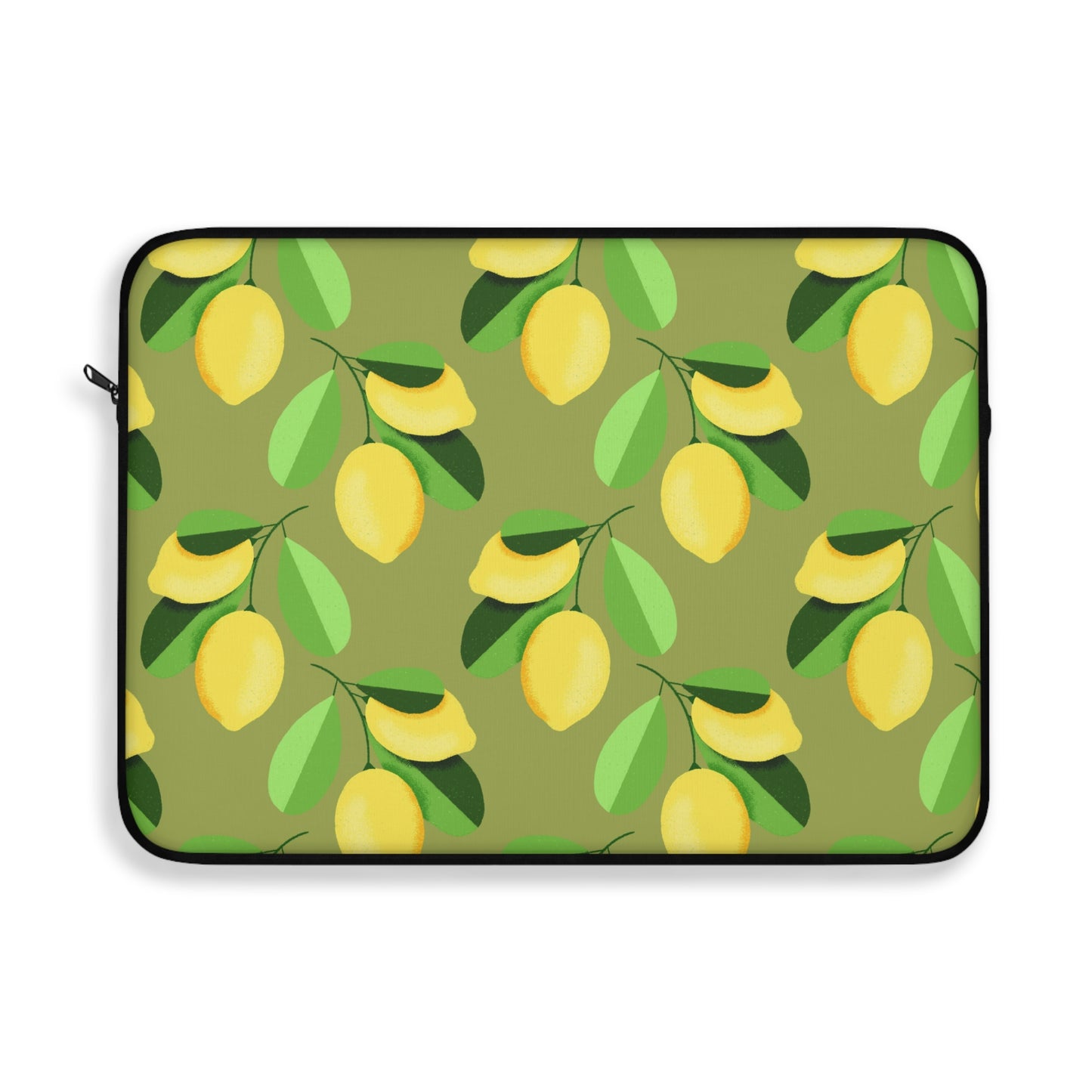 Chic Lemon Laptop Sleeve - Cute Computer Case for Women, Gift for Students, Summer Style, Green Floral Design, Tech Accessories