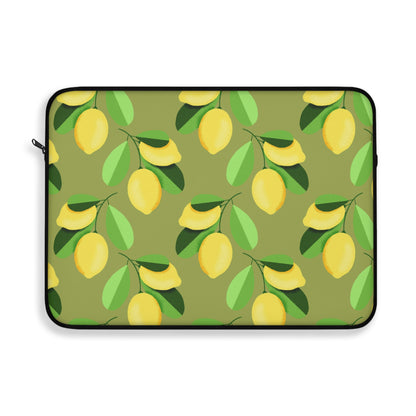 Chic Lemon Laptop Sleeve - Cute Computer Case for Women, Gift for Students, Summer Style, Green Floral Design, Tech Accessories