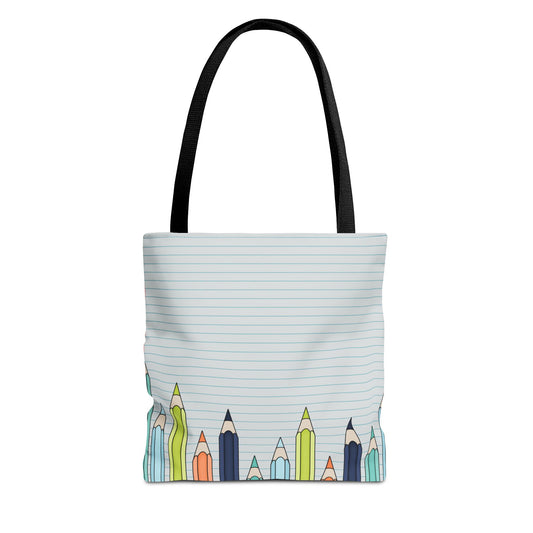 Colorful Pencil Design Tote Bag, Art Lover Bag, Back to School Tote, Teacher Gift, Eco-Friendly Reusable Bag, Pencil Art