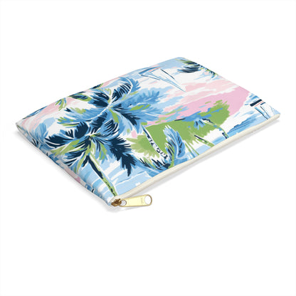 Tropical Print Accessory Pouch, Nautical Makeup Bag, Beach Travel Organizer, Palm Leaf Clutch, Gift for Her