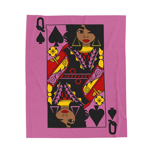 Queen of Spades Velveteen Plush Blanket | Cozy Throw for Game Nights, Unique Gift for Birthdays, Home Decor, Comfort, and Relaxation, Pink