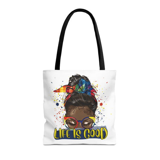 Colorful Life Is Good Tote Bag, Everyday Tote, Motivational Bag, Gift for Her, Inspirational Designer Bag